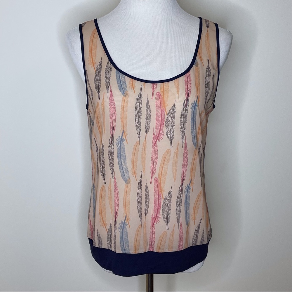 Lord & Taylor Feather Print Sleeveless Blouse S